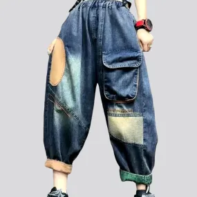 Cargo high-waist denim pants for women