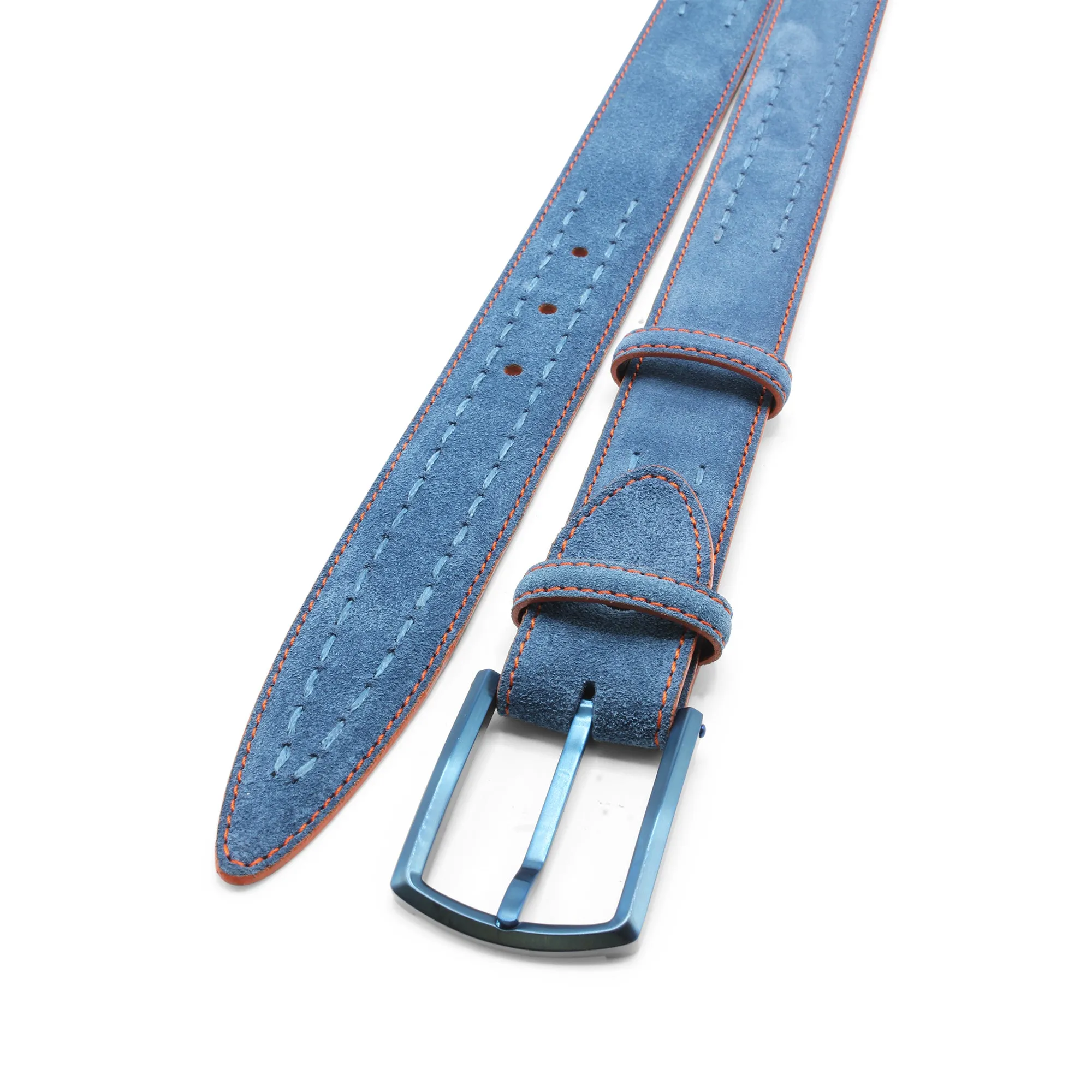 Chaplin V2 Denim/Orange Contrast Stitch Suede Belt