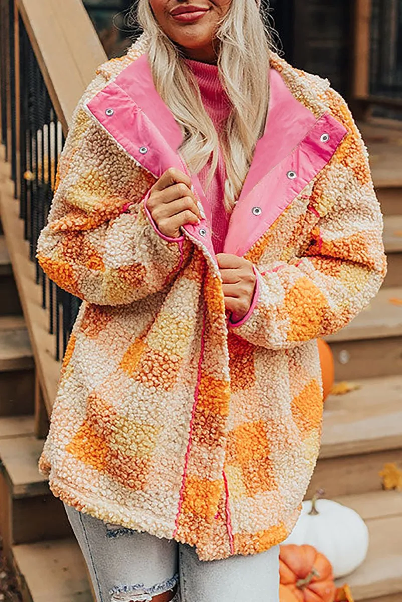 Checkered Orange Sherpa Hooded Jacket