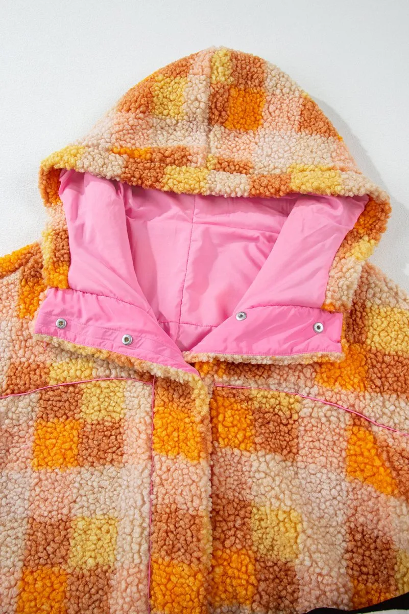 Checkered Orange Sherpa Hooded Jacket