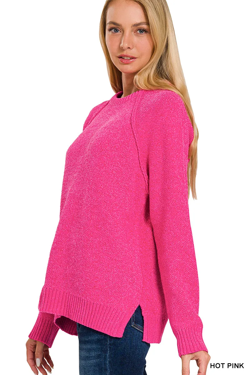 Chenille Raglan Sweater - Hot Pink