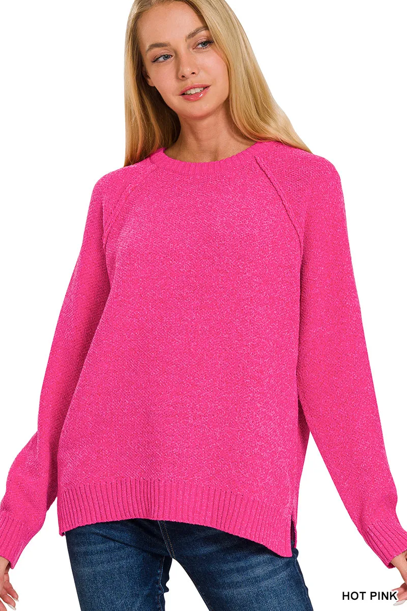 Chenille Raglan Sweater - Hot Pink