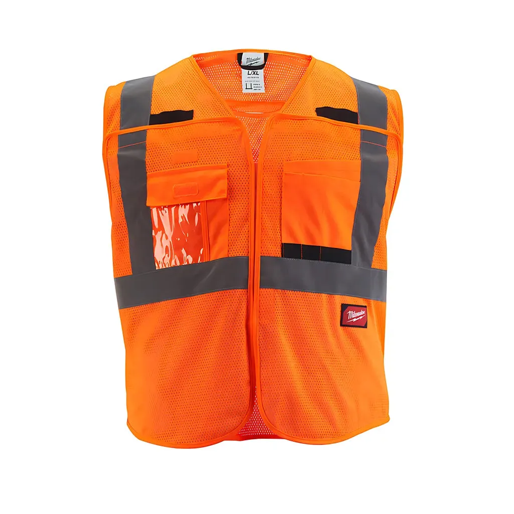 Class 2 Breakaway High Visibility Orange Mesh Safety Vest - L/XL