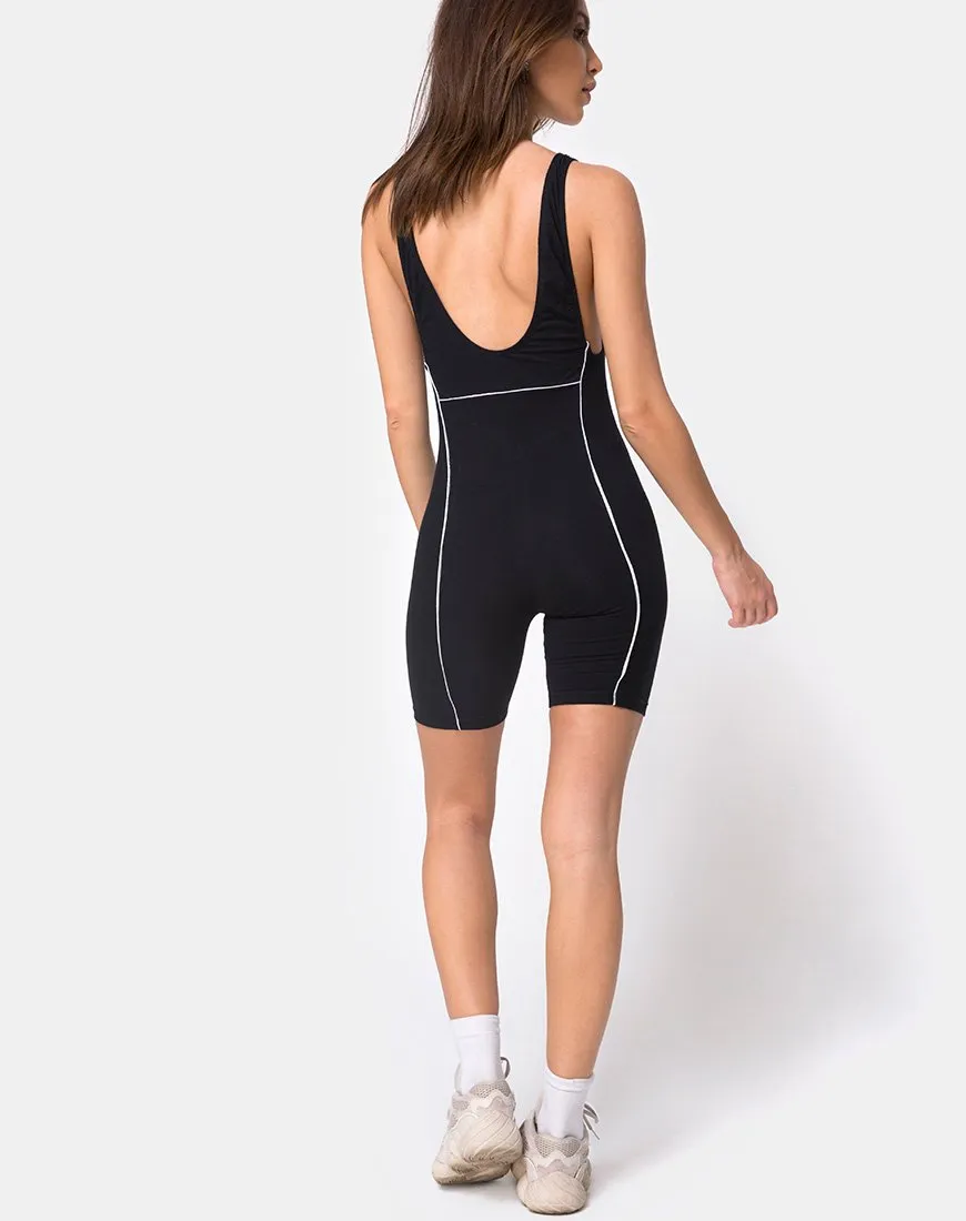 Coda Unitard in Black with Piping Line