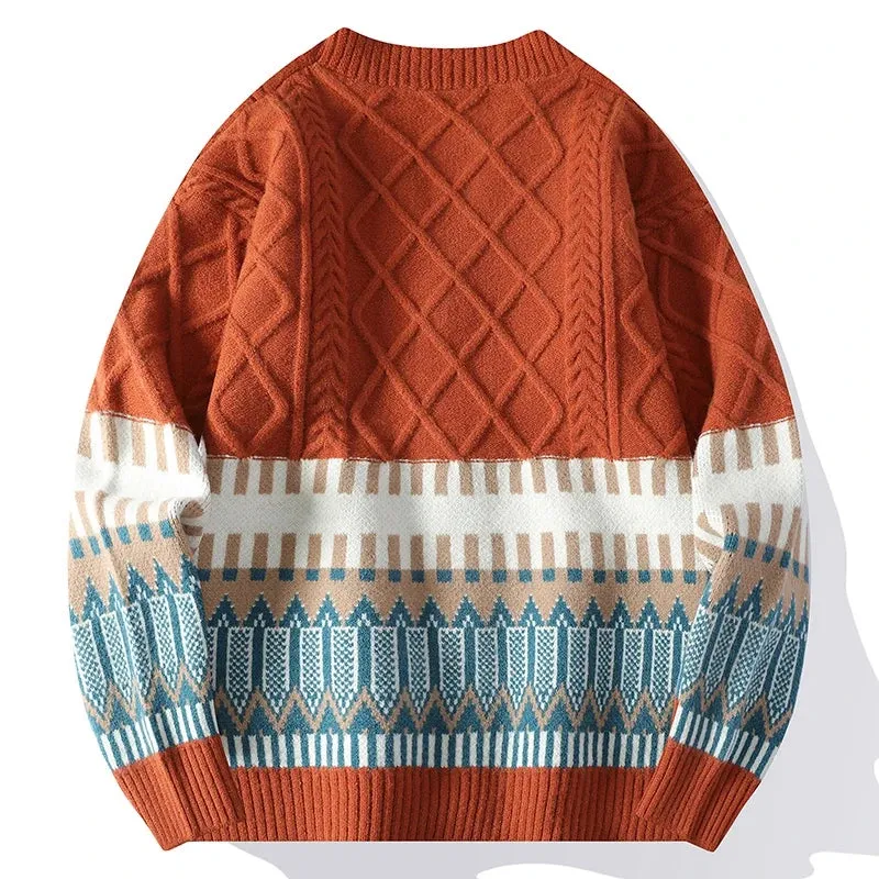 Contrast Tribal Pattern Knit Loose Cardigan