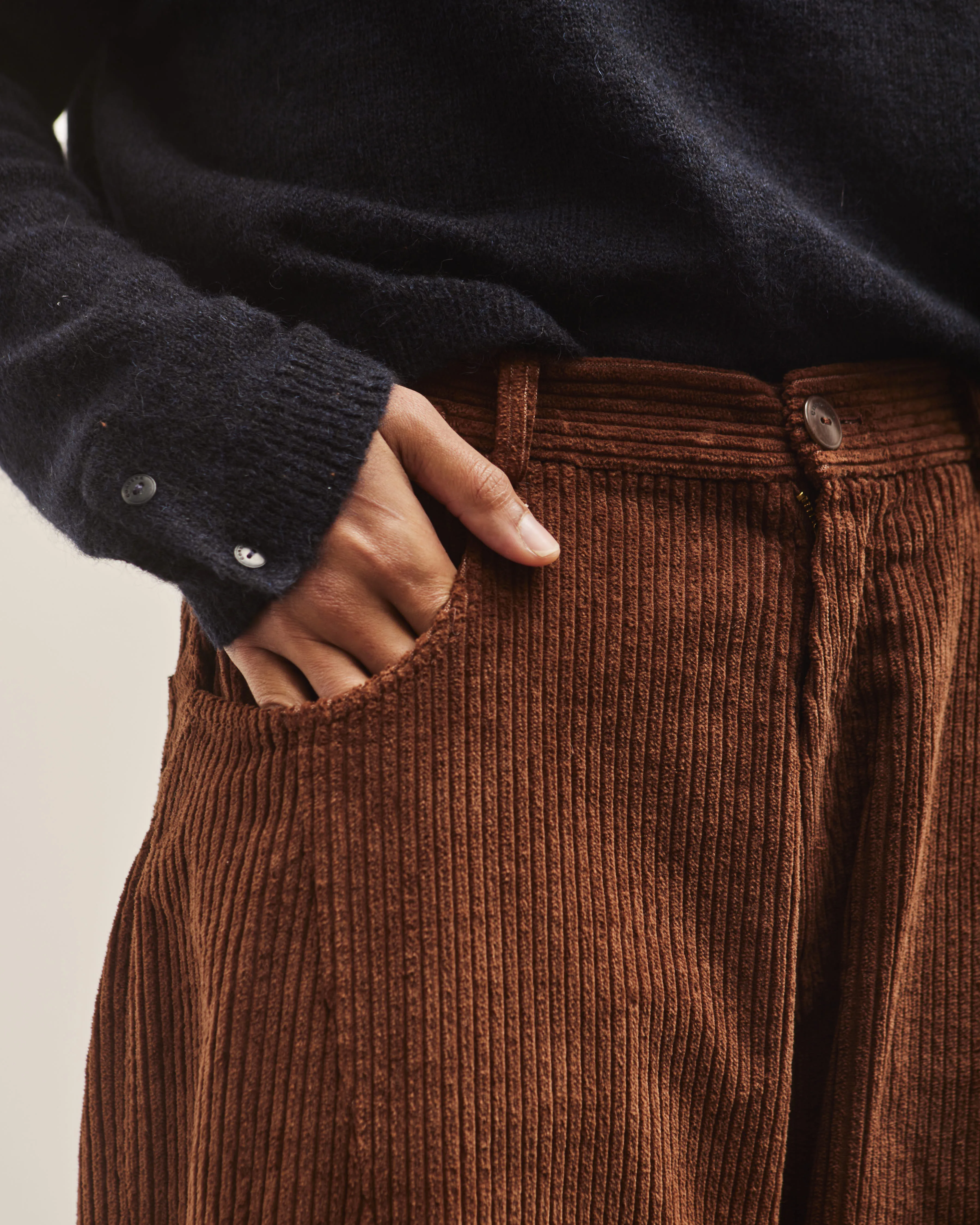 Cordera Corduroy Baggy Pants, Pardo