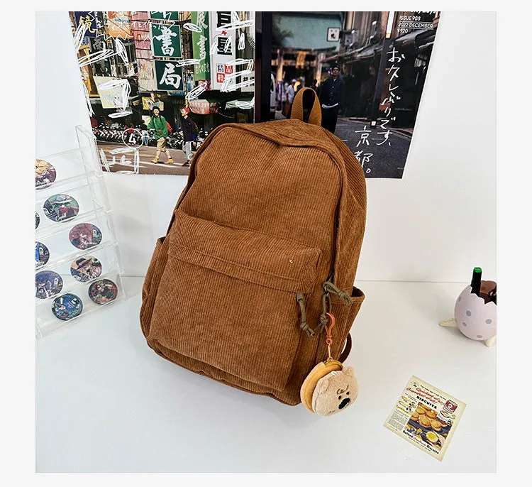 Corduroy Backpack Personalized Corduroy Travel Bag for Early Large-Capacity Backpack High School Student Schoolbag