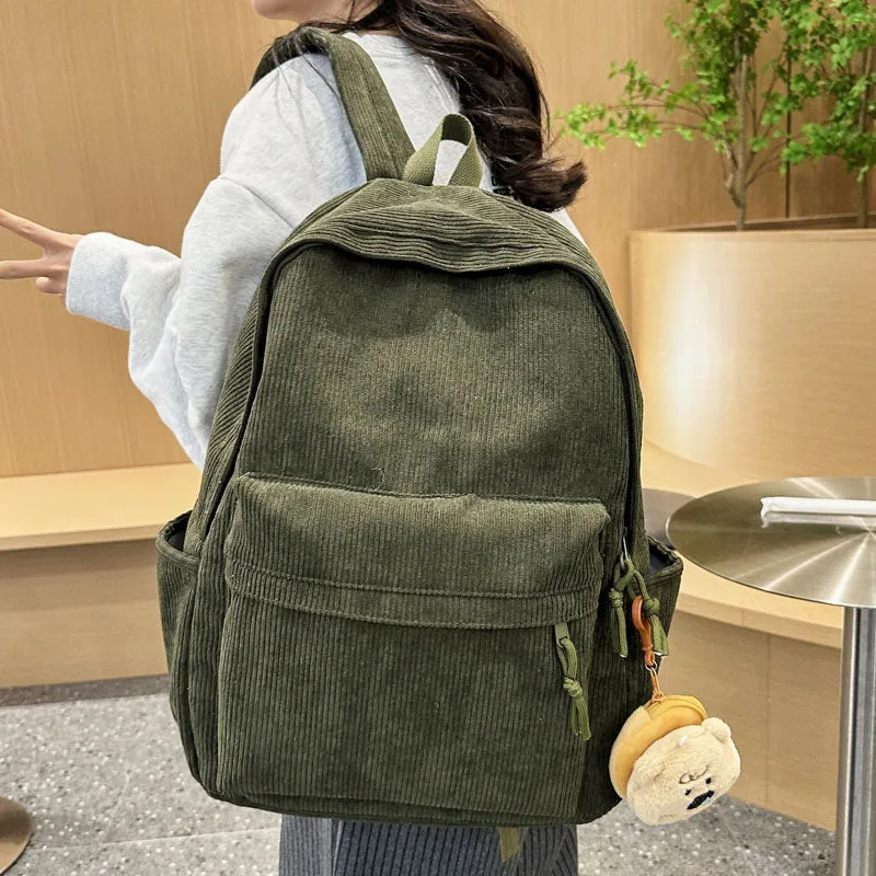 Corduroy Backpack Personalized Corduroy Travel Bag for Early Large-Capacity Backpack High School Student Schoolbag