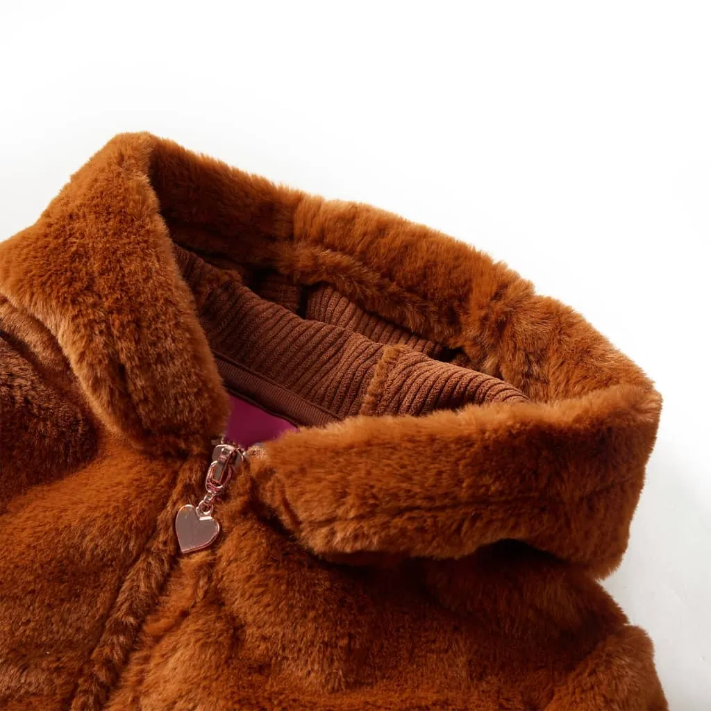 Cozy Kids' Hooded Jacket Faux Fur Cognac - Size 92 for Ages 1.5-2 | Stylish and Warm Children's Outerwear