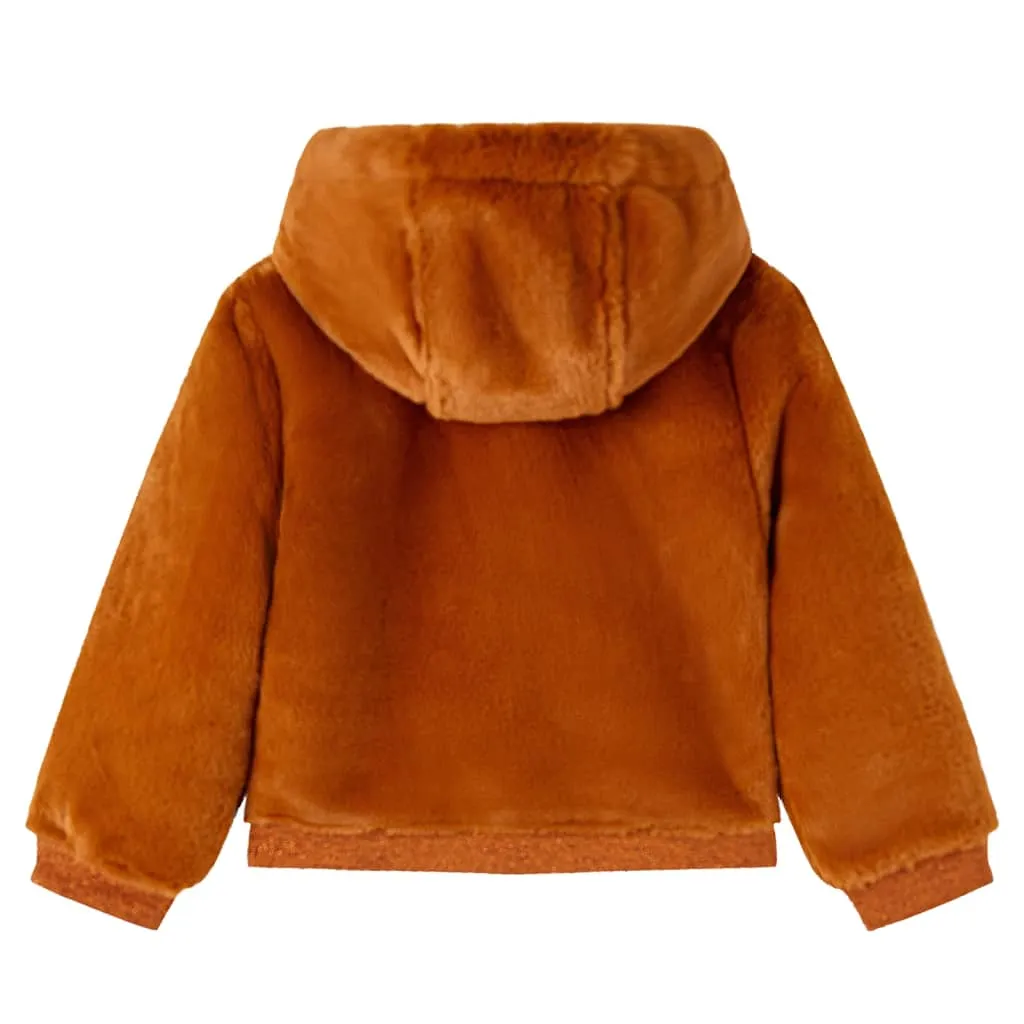 Cozy Kids' Hooded Jacket Faux Fur Cognac - Size 92 for Ages 1.5-2 | Stylish and Warm Children's Outerwear