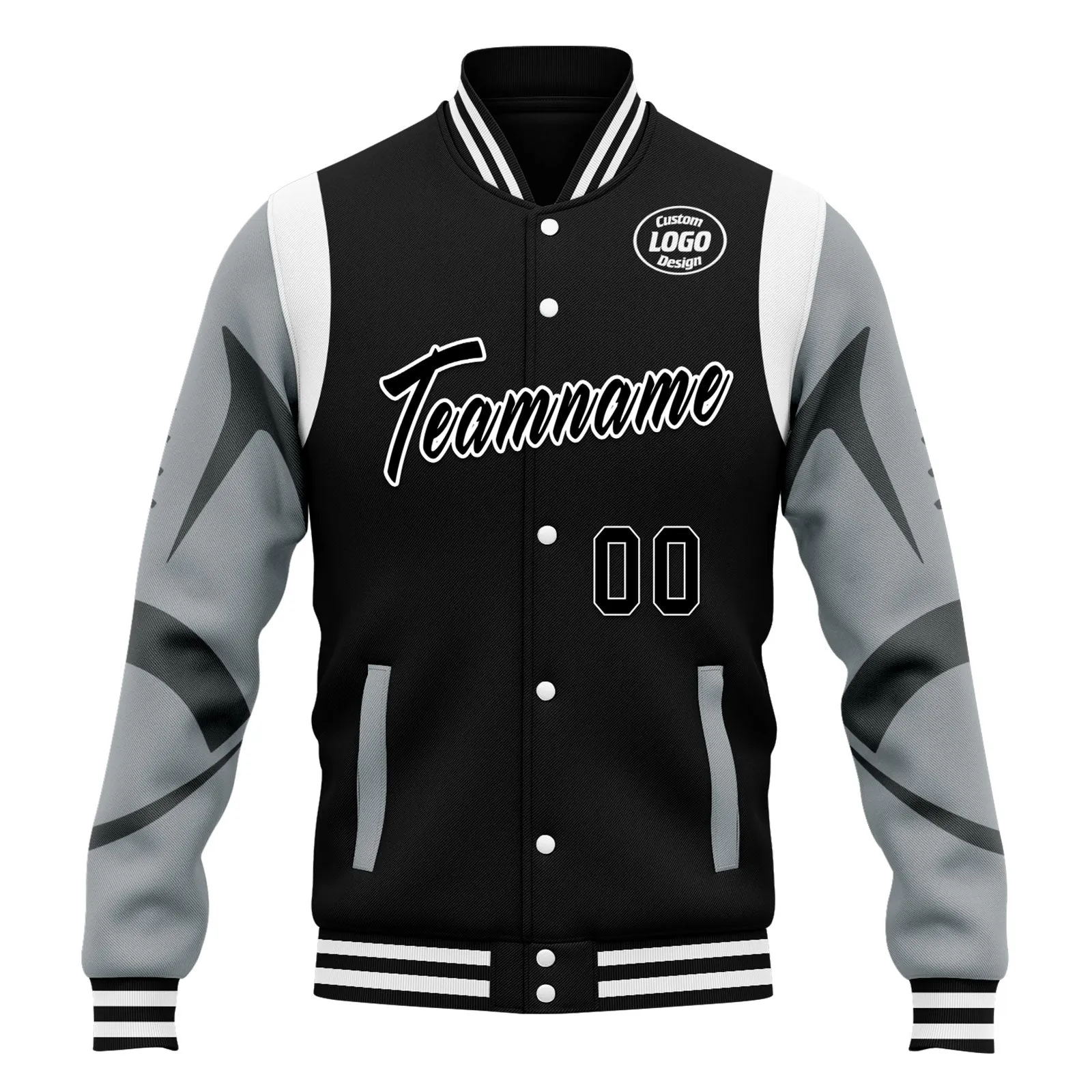 Custom Black Las Vegas Jacket Bomber Full-Snap Varsity Letterman Personalized Jacket FZ005-D025004-23