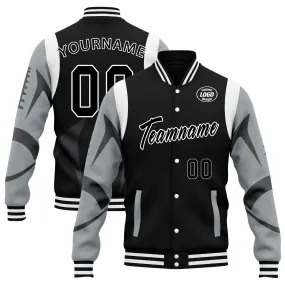 Custom Black Las Vegas Jacket Bomber Full-Snap Varsity Letterman Personalized Jacket FZ005-D025004-23