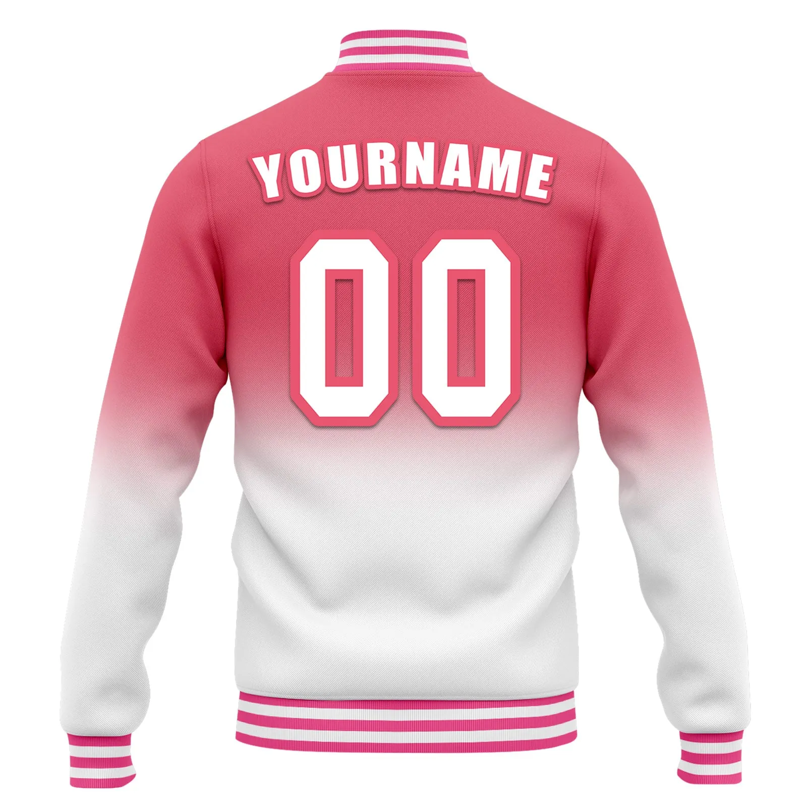 Custom Pink White Fade Fashion Jacket Bomber Full-Snap Varsity Letterman Personalized Jacket FZ005-D020229-29