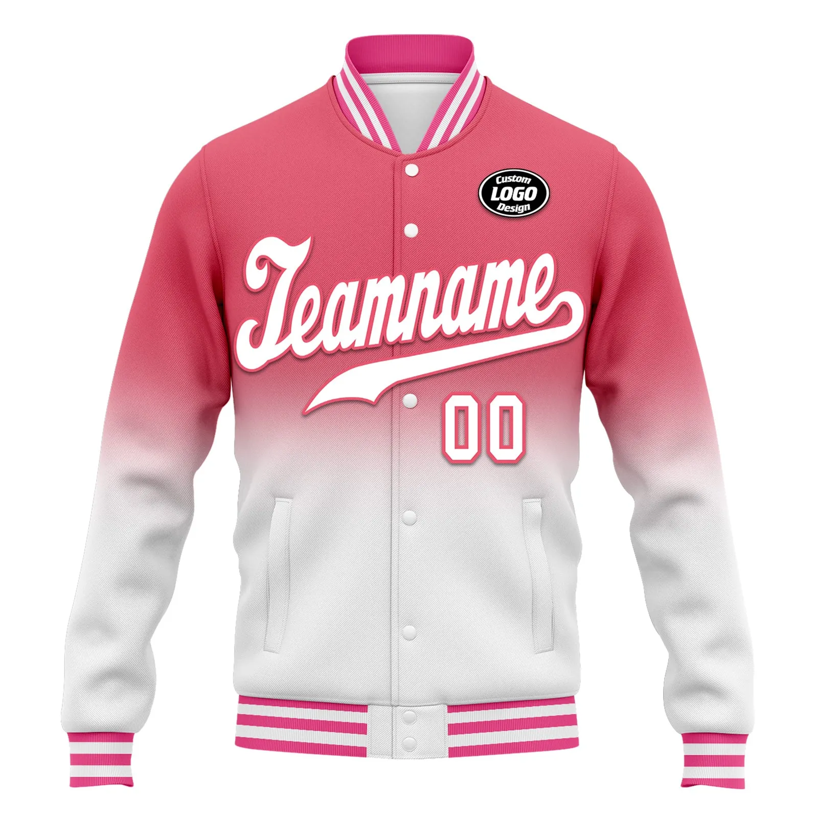 Custom Pink White Fade Fashion Jacket Bomber Full-Snap Varsity Letterman Personalized Jacket FZ005-D020229-29