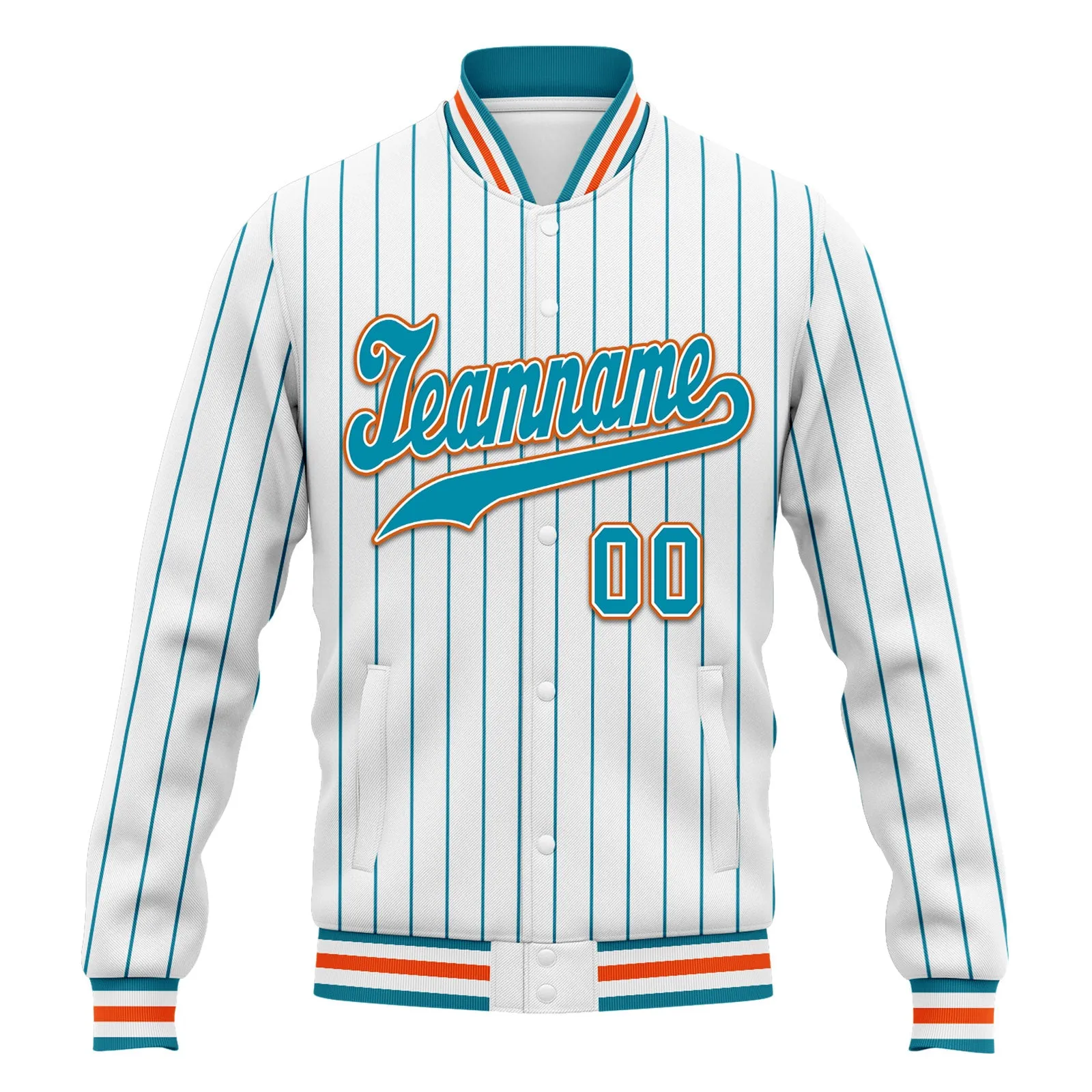 Custom White Blue Stripe Fashion Jacket Bomber Full-Snap Varsity Letterman Personalized Jacket FZ005-D020219-23