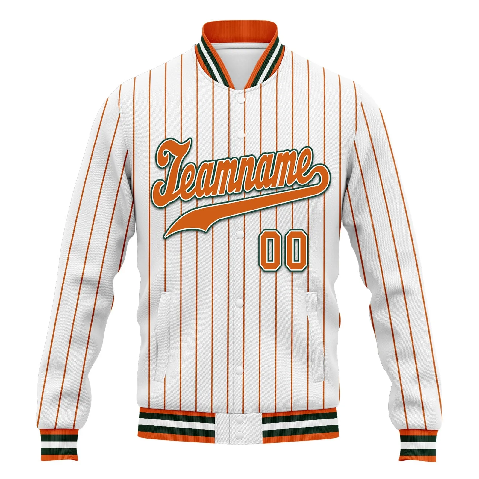 Custom White Orange Stripe Fashion Jacket Bomber Full-Snap Varsity Letterman Personalized Jacket FZ005-D020219-18