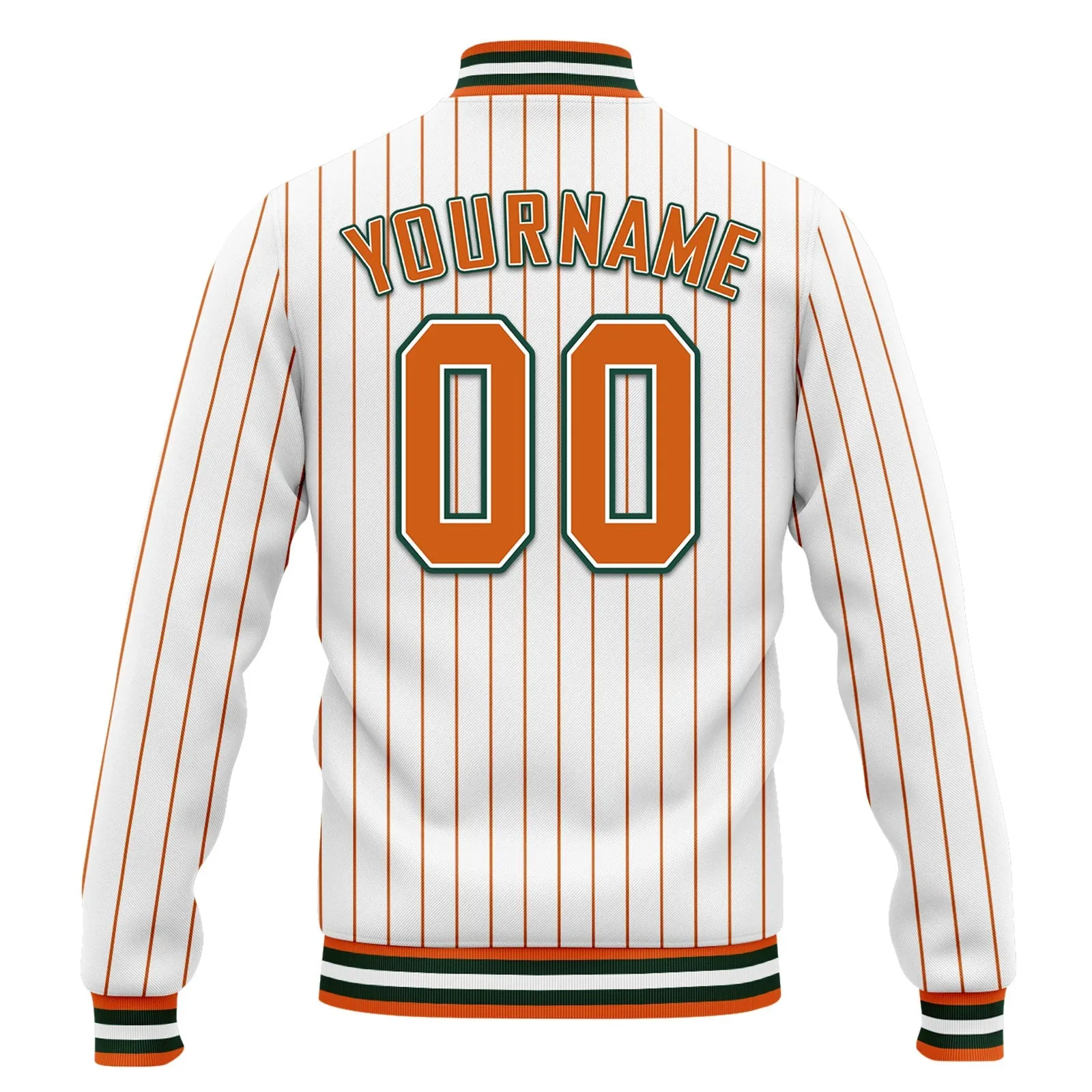 Custom White Orange Stripe Fashion Jacket Bomber Full-Snap Varsity Letterman Personalized Jacket FZ005-D020219-18