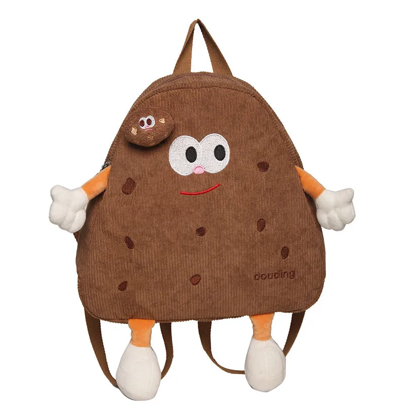 Cute Cookies Small Bookbag Women's Japanese Ins Ugly and Cute Corduroy Niche Cartoon Backpack Girls Backpack