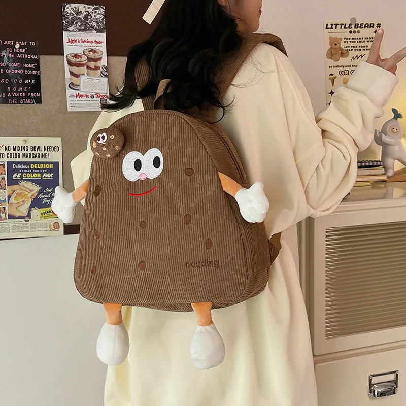 Cute Cookies Small Bookbag Women's Japanese Ins Ugly and Cute Corduroy Niche Cartoon Backpack Girls Backpack