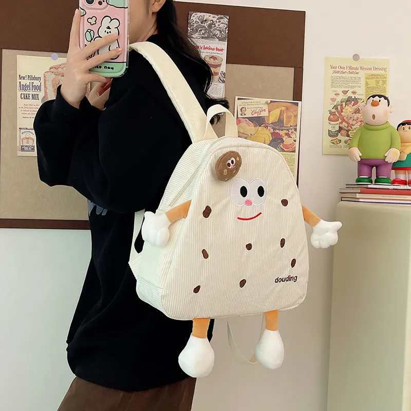 Cute Cookies Small Bookbag Women's Japanese Ins Ugly and Cute Corduroy Niche Cartoon Backpack Girls Backpack