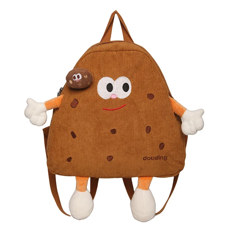 Cute Cookies Small Bookbag Women's Japanese Ins Ugly and Cute Corduroy Niche Cartoon Backpack Girls Backpack