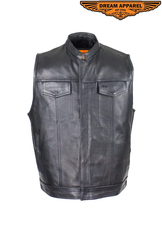 Dream Apparel Mens Motorcycle CLUB VEST Naked Cowhide Leather, Concealed Gun Pockets