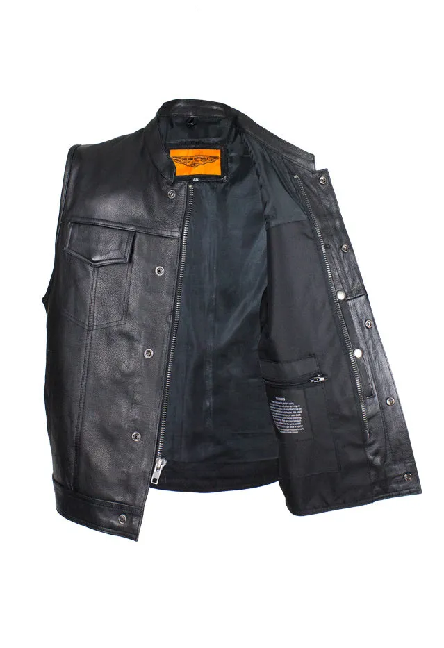 Dream Apparel Mens Motorcycle CLUB VEST Naked Cowhide Leather, Concealed Gun Pockets