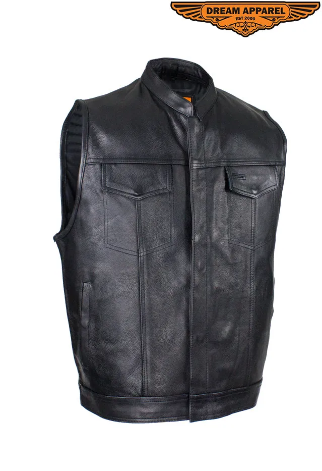 Dream Apparel Mens Motorcycle CLUB VEST Naked Cowhide Leather, Concealed Gun Pockets