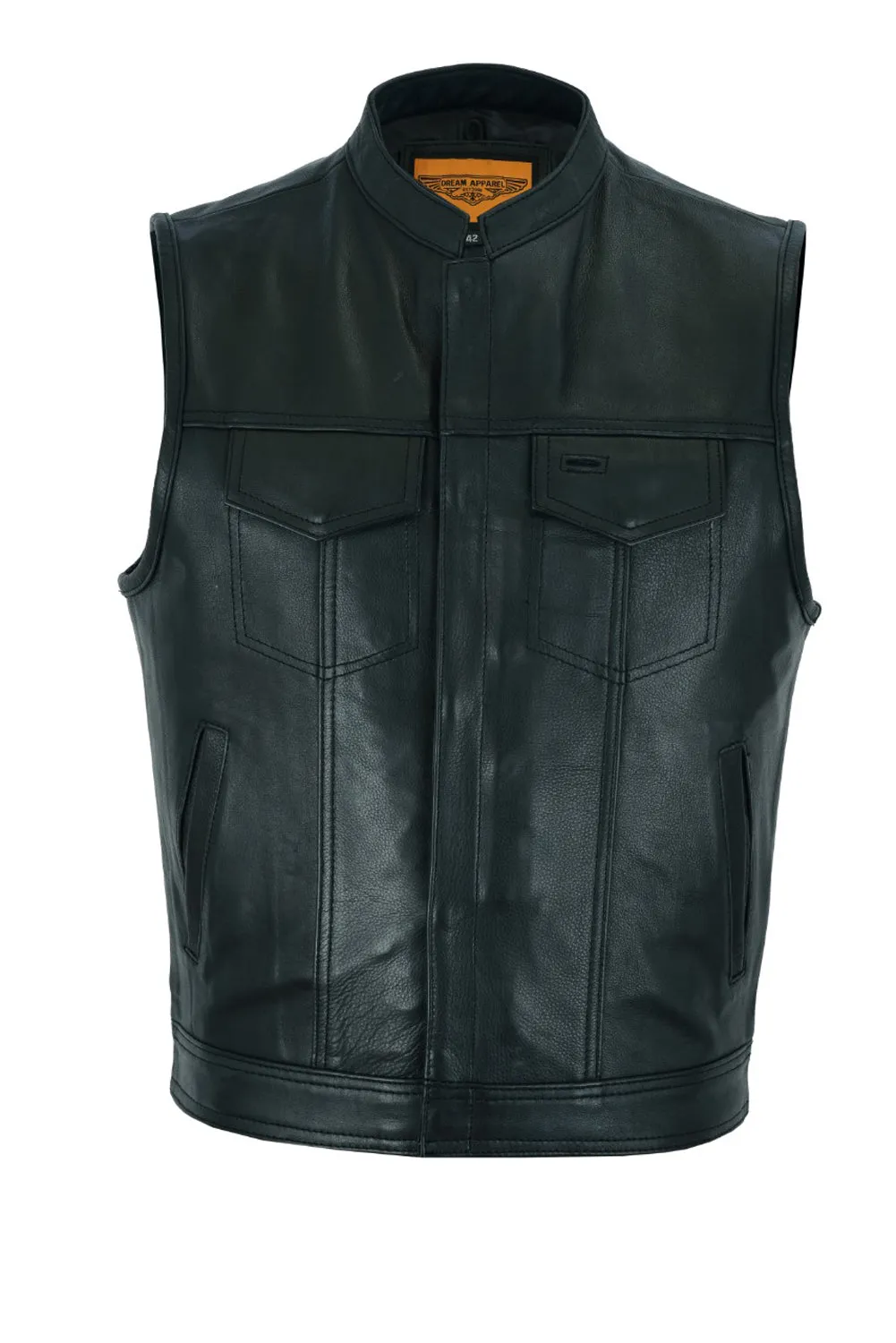 Dream Apparel Mens Motorcycle CLUB VEST Naked Cowhide Leather, Concealed Gun Pockets