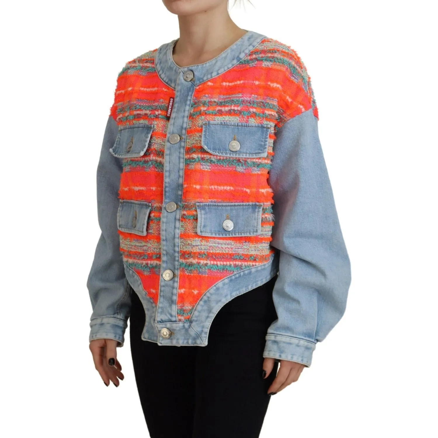 Dsquared² Orange Blue Panelled Button Front Denim Jacket