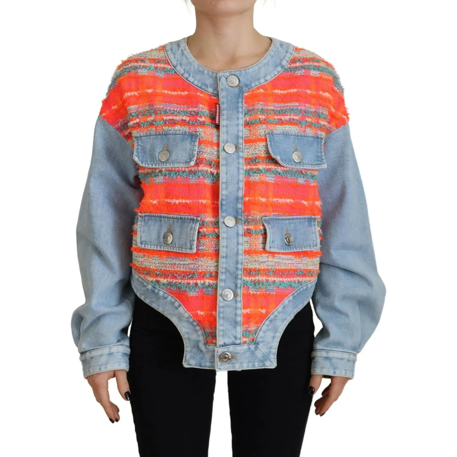 Dsquared² Orange Blue Panelled Button Front Denim Jacket