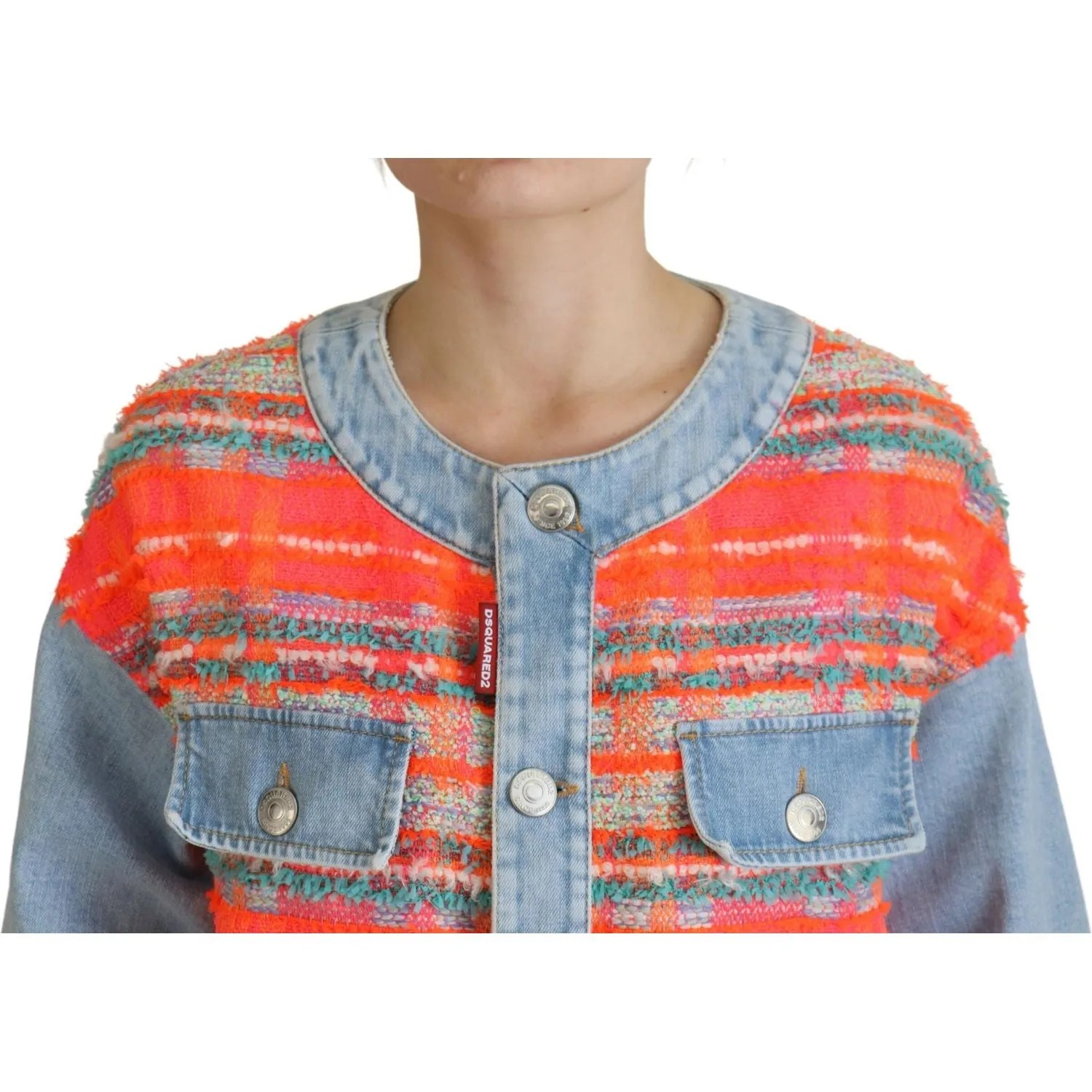 Dsquared² Orange Blue Panelled Button Front Denim Jacket