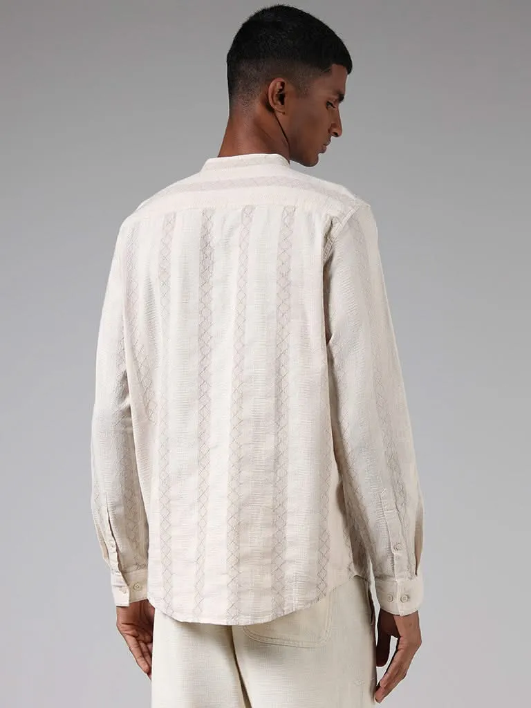 ETA Off White Thread Embroidered Cotton Resort-Fit Shirt