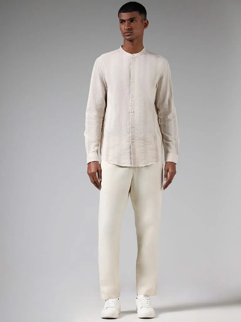 ETA Off White Thread Embroidered Cotton Resort-Fit Shirt