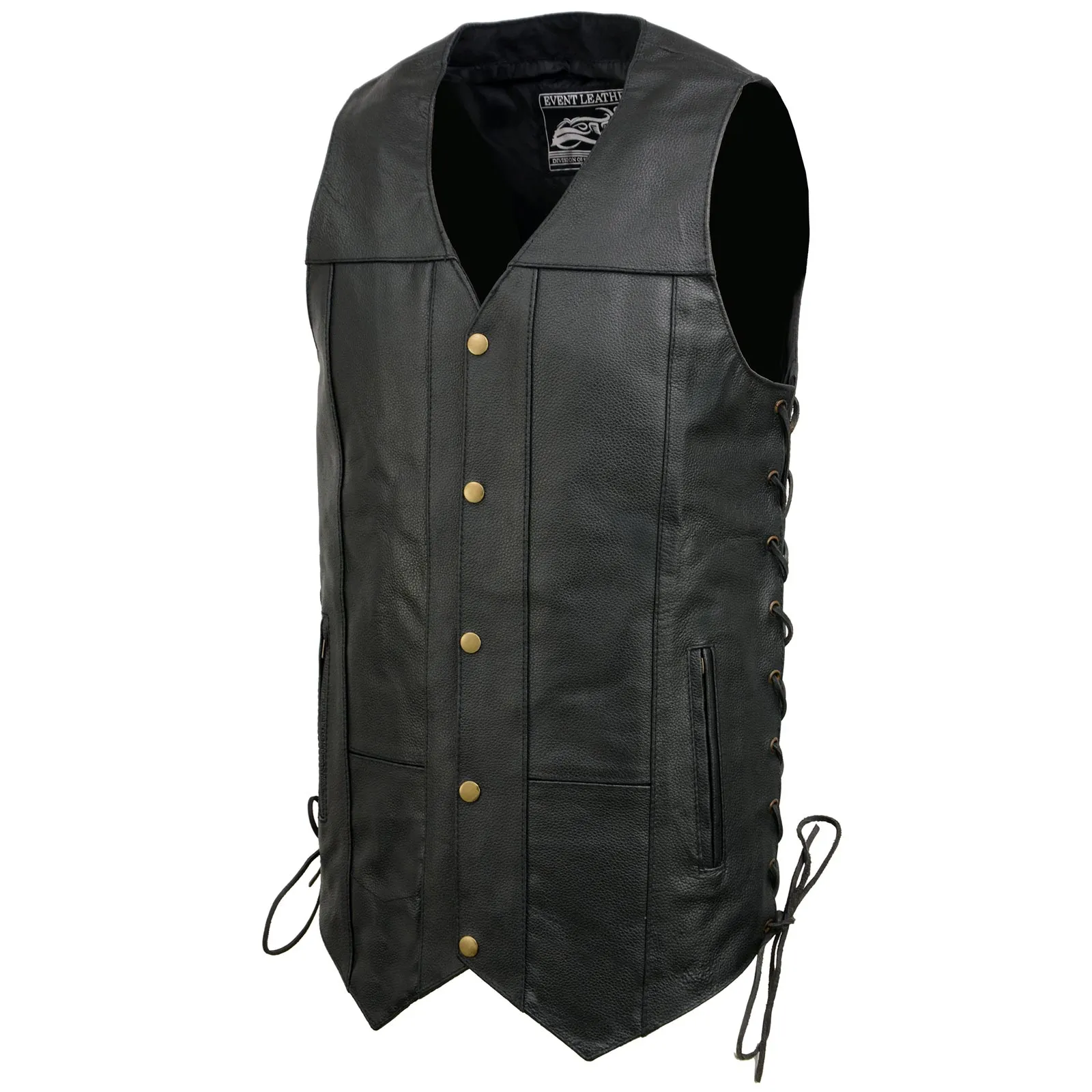 Event Leather EL5391TALL Black Motorcycle Leather Vest for Men Tall Sizes w/ 10 Pockets- Riding Club Adult Motorcycle Vests