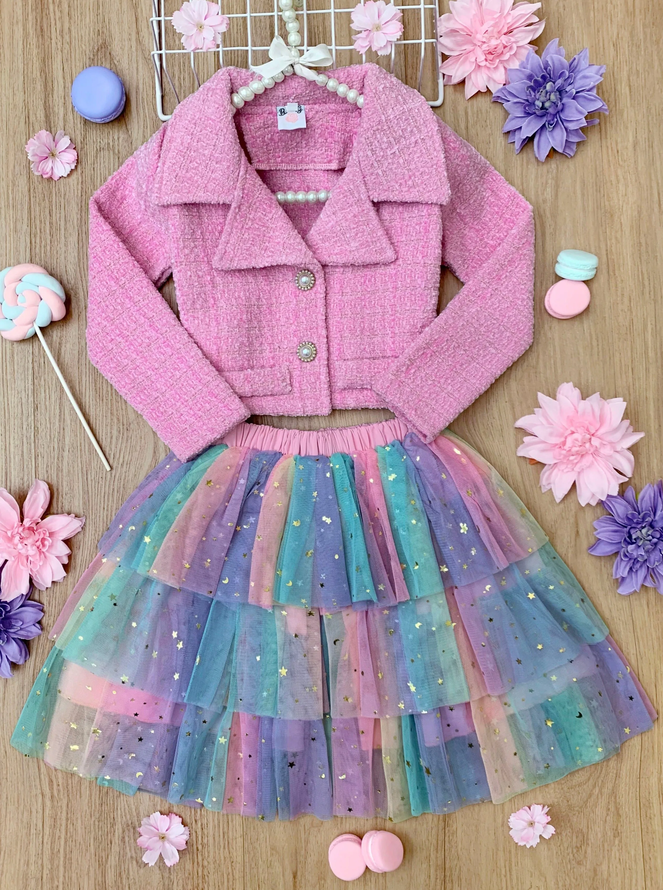 Fairy Flutter Jacket and Rainbow Tutu Skirt Set