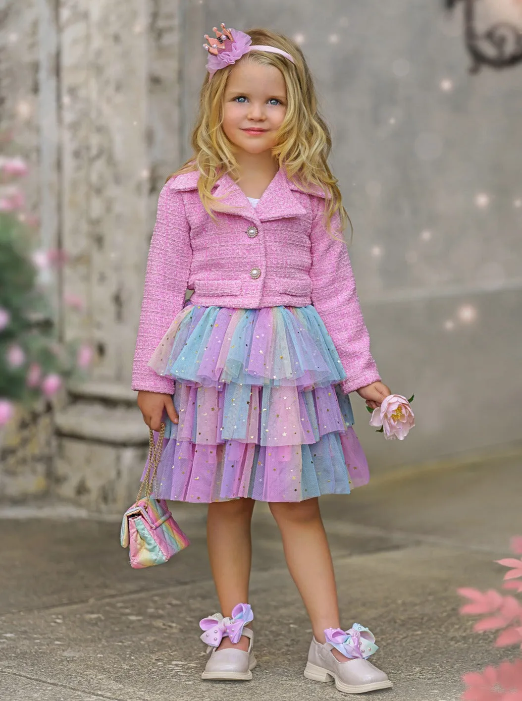 Fairy Flutter Jacket and Rainbow Tutu Skirt Set