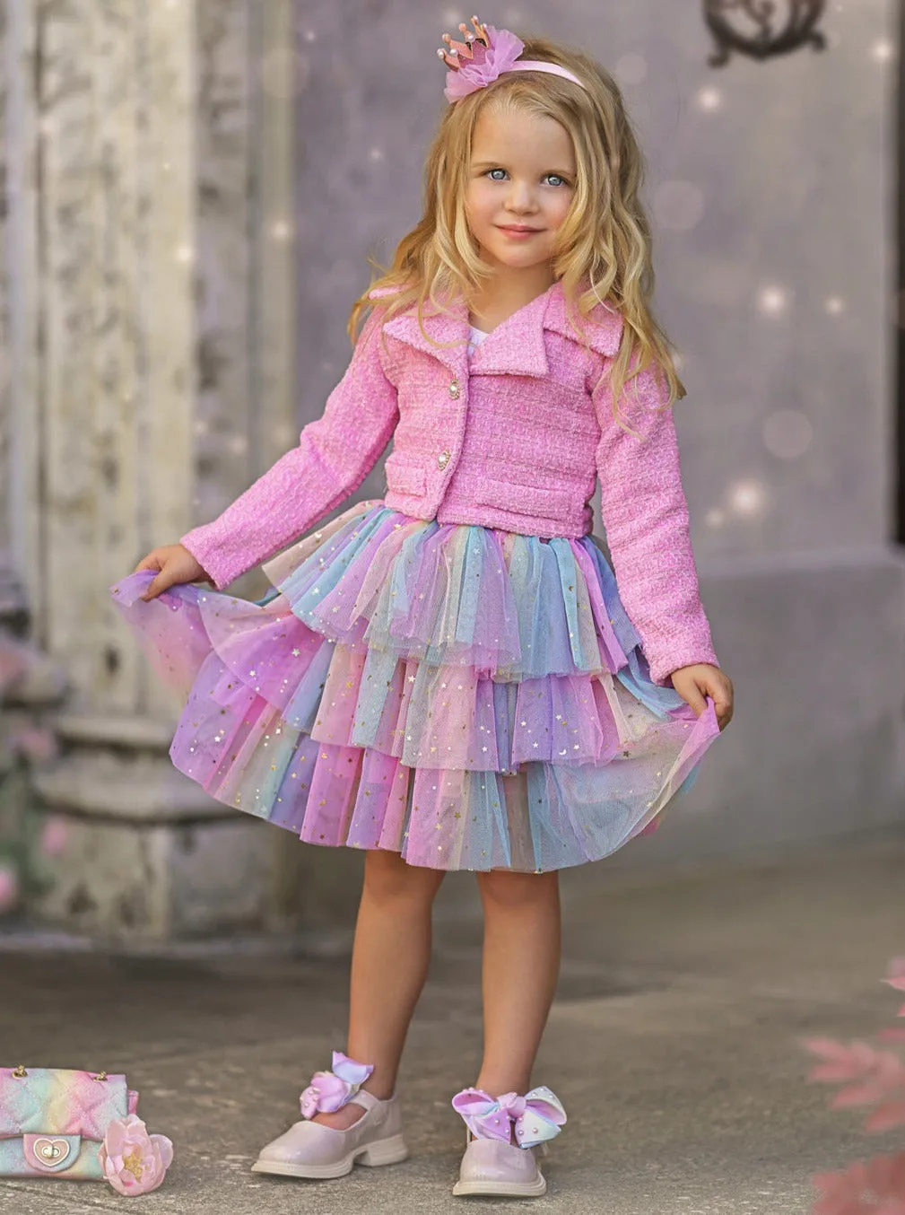 Fairy Flutter Jacket and Rainbow Tutu Skirt Set