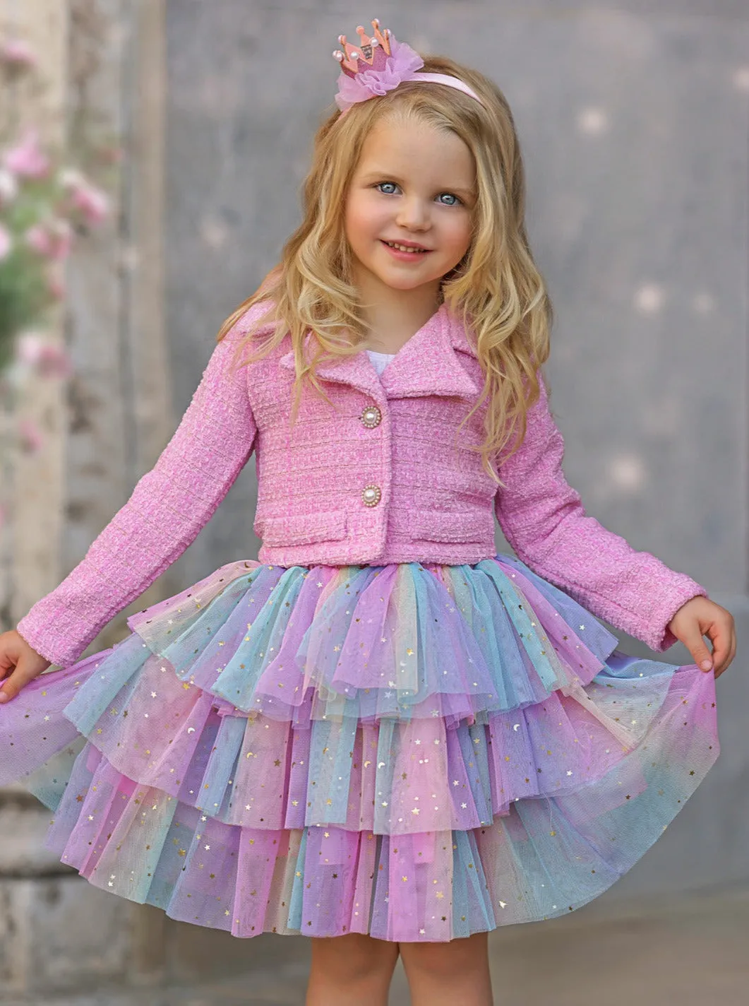 Fairy Flutter Jacket and Rainbow Tutu Skirt Set