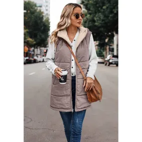 Faux Fur Long Puffer Vest - Mauve