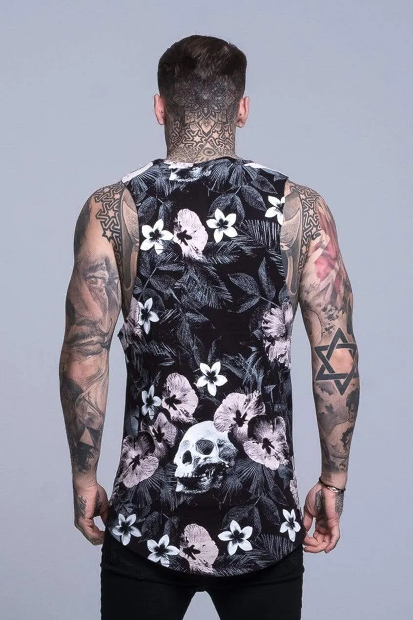 Floral Skull Print Rock Men's Vest - Black