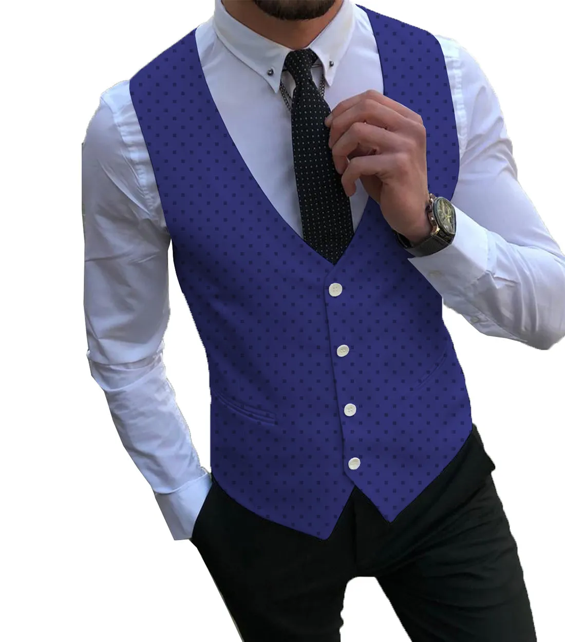 Formal Men's Suit Vest Printed V Lapel Waistcoat