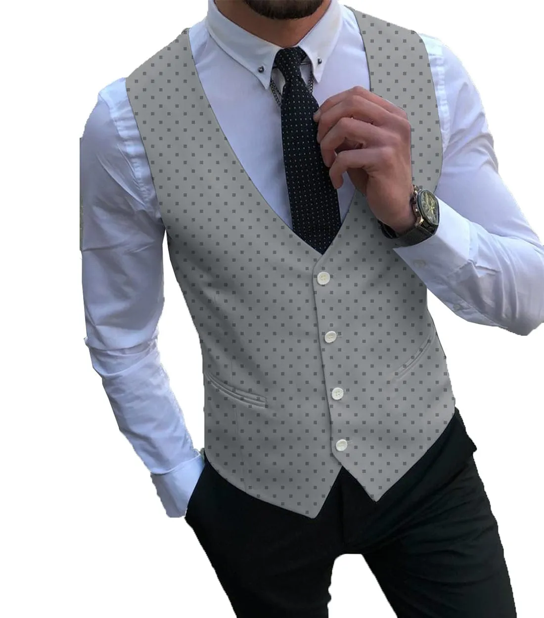 Formal Men's Suit Vest Printed V Lapel Waistcoat