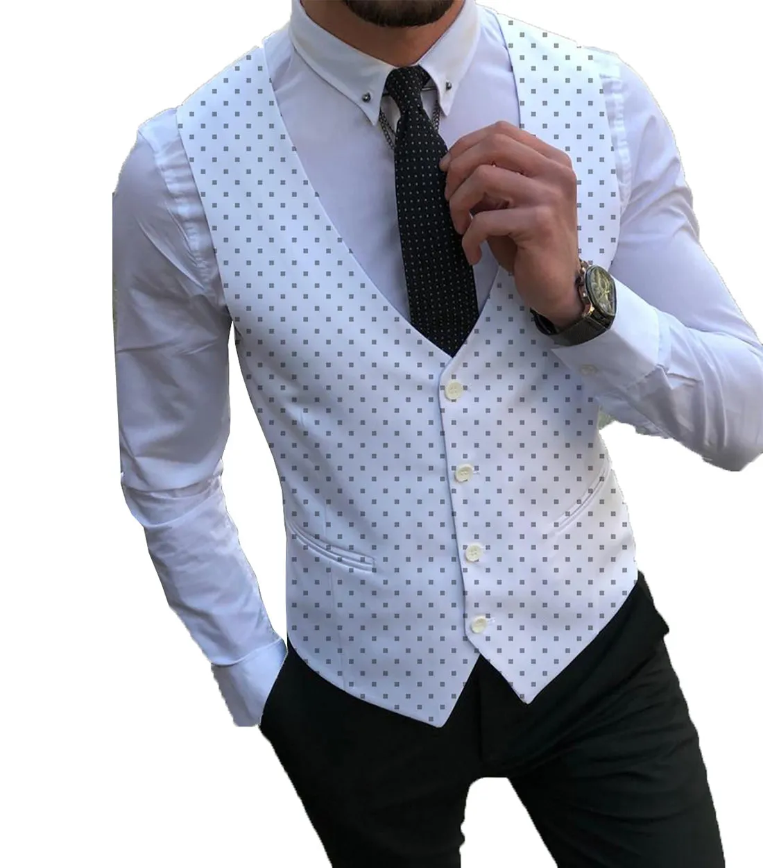 Formal Men's Suit Vest Printed V Lapel Waistcoat