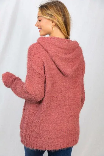 Fuzzy Knit Hoodie, Rose