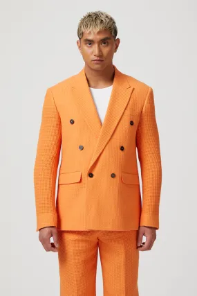 Gaufre Double Breasted Orange Waffle Knit Cotton Jacket