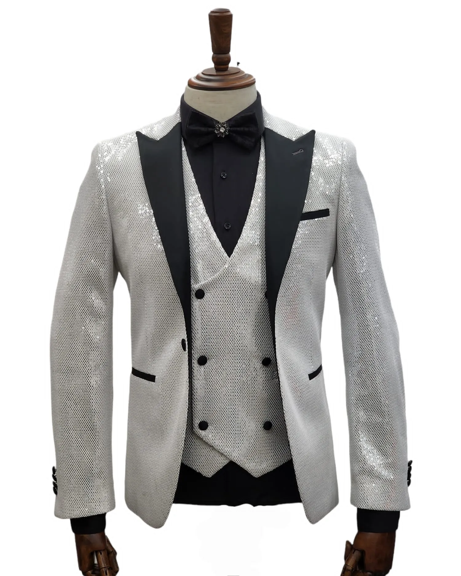 Giovanni Testi 1 Button Shiny Peak Lapel 3 Pc Slim Tuxedo GT1PA V-B236 WHITE