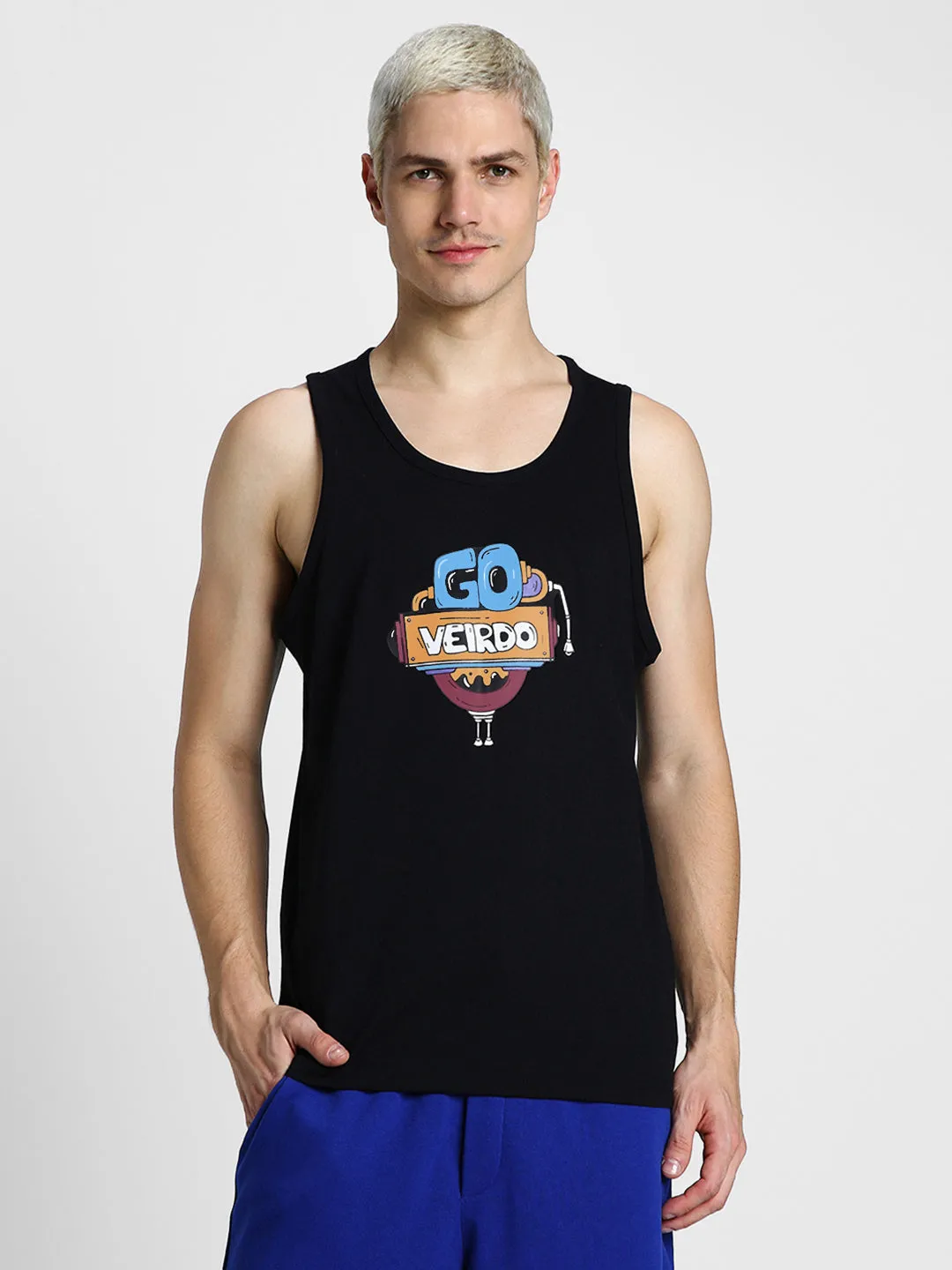 Go Veirdo Black Printed Gym Vest