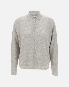 Grey Cashmere Polo Cardigan Sweater