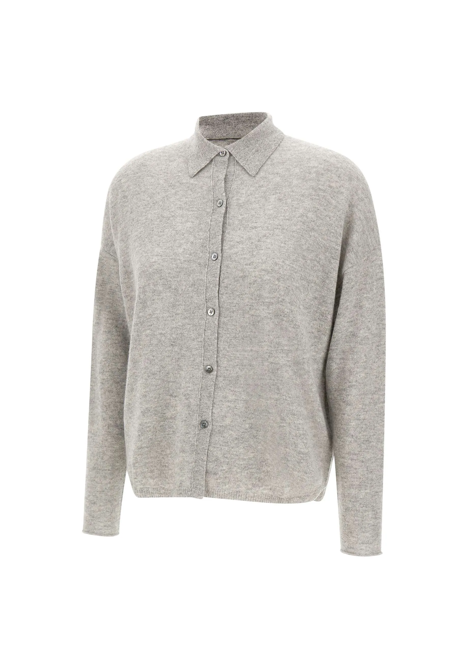 Grey Cashmere Polo Cardigan Sweater